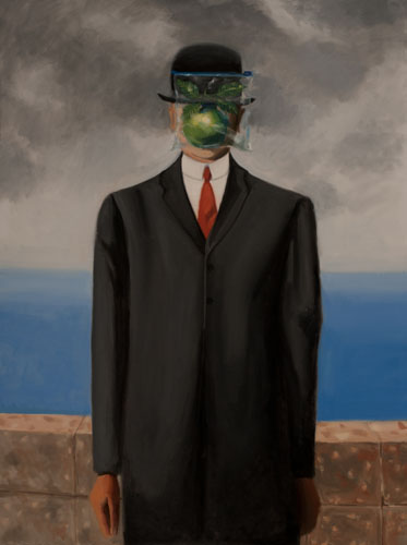 Oil copy of Magritte's Son of Man 