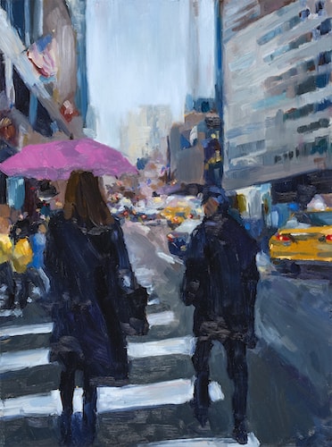 Oil painting of a street scene in downtown Washington, DC, by Jennifer Beaudet