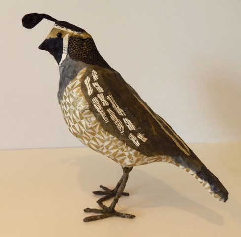 Paper Mache sculpture of a quail by Nancy Overton