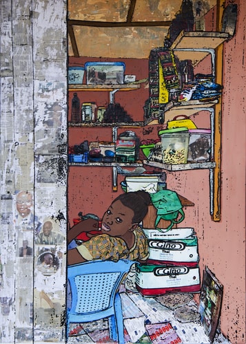 mixed media image of a local neighborhood store by Tjasa Rener