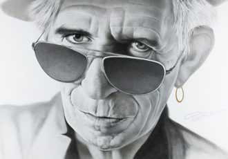 Graphite portrait of Keith Richards by Lisa Botto Lee