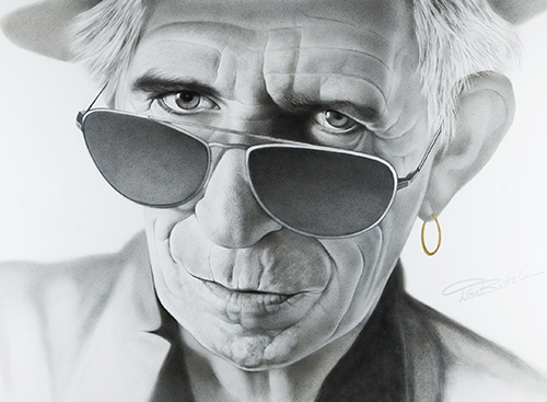 Graphite portrait of Keith Richards by Lisa Botto Lee