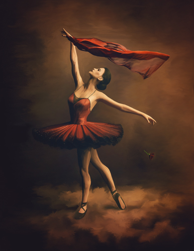 Digital oil painting of a ballerina in a red tutu by Samantha Wells