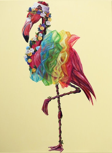 Whimsical flamingo painting by JJ Galloway