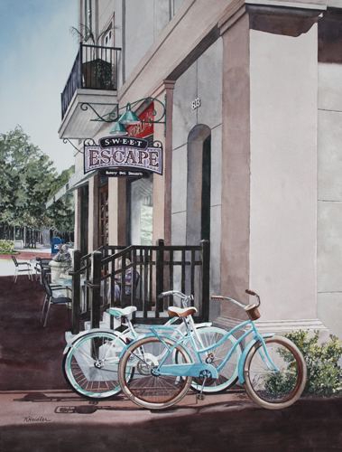 Watercolor painting of the Sweet Escape Cafe in Spring Valley, CA, by Karen Heidler