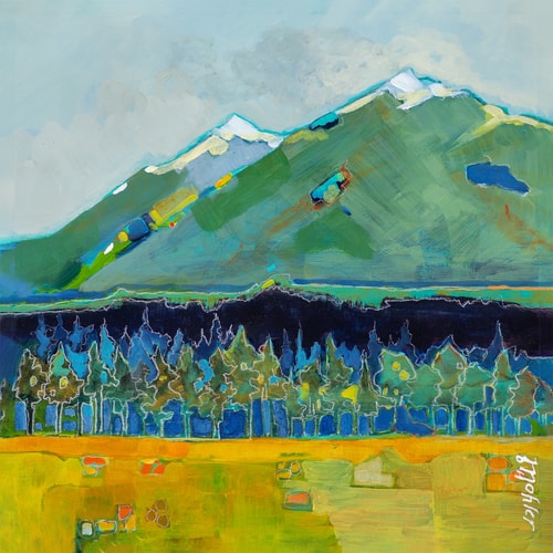 Contemporary Abstract landscape of the 3 Sisters in Oregon by Dorothy Mohler
