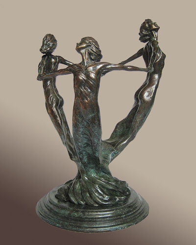 Bronze sculpture of three female figures by Janet MacKay
