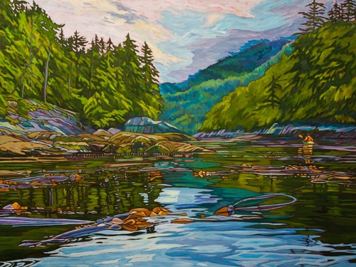 Oil painting of a kayaker near Telegraph Cove in Canada by Janet MacKay