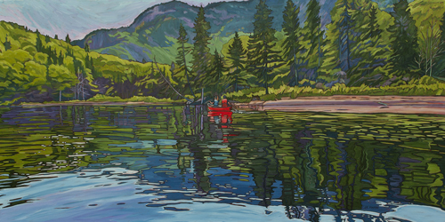Oil painting of a kayaker on Riviere de Malbaie by Janet MacKay