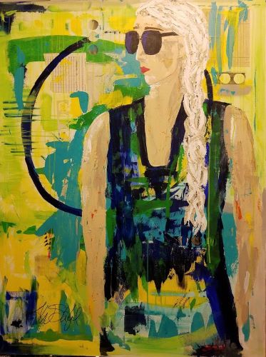 Mixed media portrait of Amity by Theresa Wells Stifel