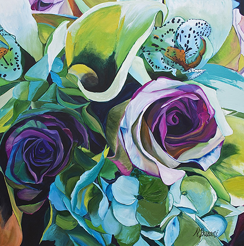 Painting of flowers from above by Neena Buxani