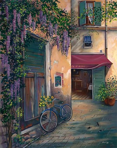 Oil painting of Cafe Arles in Arles, France, by Barbara Davies