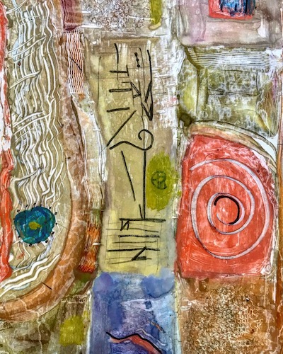 colorful abstract art encaustic monotype painting by Patricia Leeds