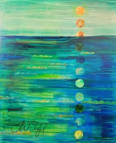 Abstract mixed media seascape by Theresa Wells Stifel