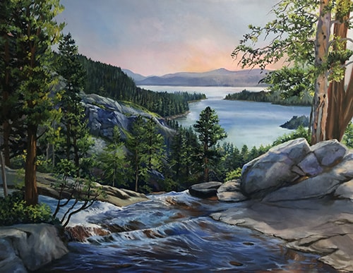 Oil painting of Eagle Falls in Lake Tahoe, California, by Barbara Davies