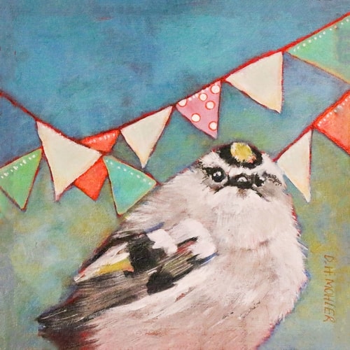 Contemporary Abstract painting of a bird with flags by Dorothy Mohler