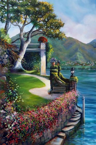 Oil painting of Lake Como, Italy, by Barbara Davies