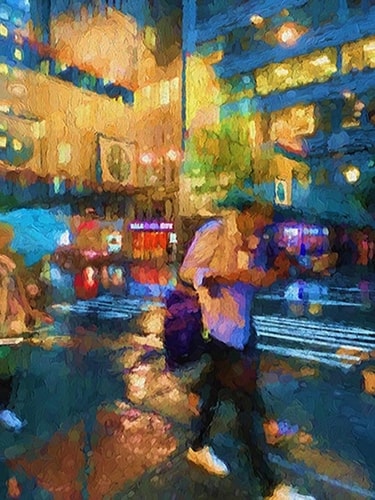 Digital image of a rainy NYC street by Sheila Smith