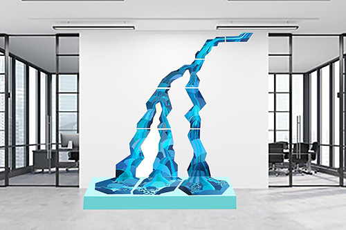 Abstract sculpture with acrylic and MDF of a large 3 ribboned waterfall by Andrea Shearing
