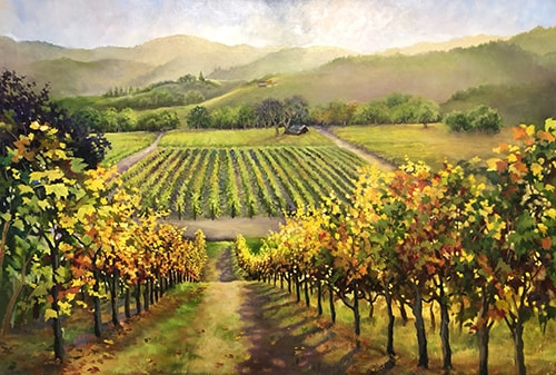 Oil painting of a Napa vineyard in Napa, California, by Barbara Davies