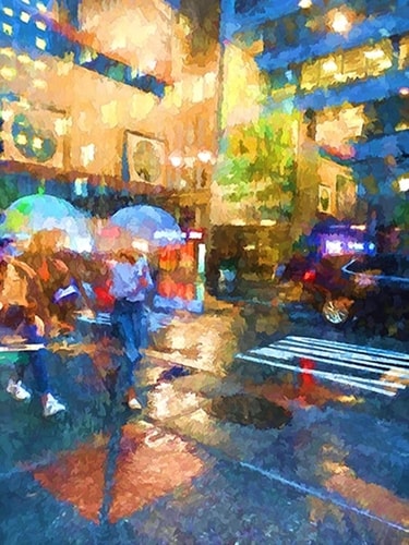 Digital image of a NYC street scene at night by Sheila Smith