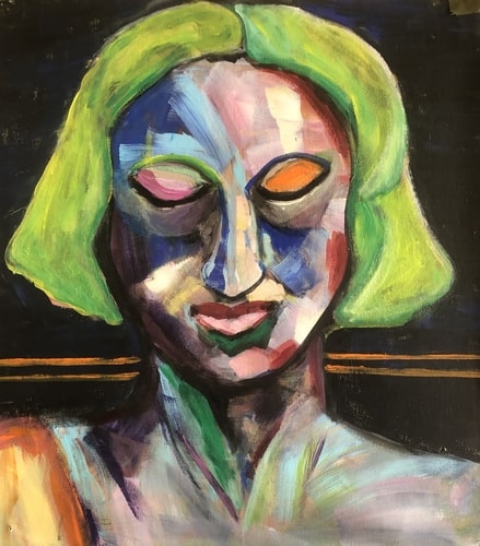 Abstract expressionist portrait of a subdued gender neutral figure by Veerle Coucke