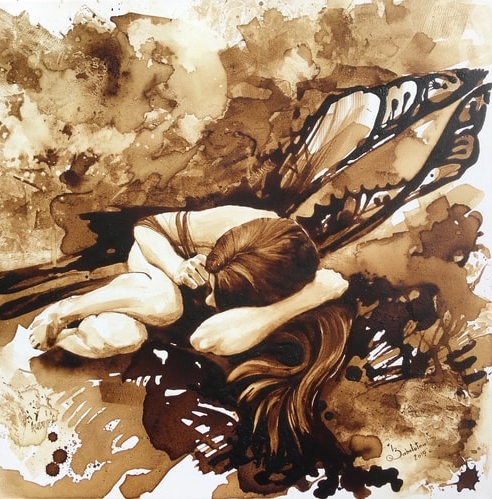 Figurative painting made with coffee