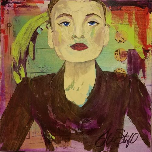 Mixed media painting of a woman by Theresa Wells Stifel