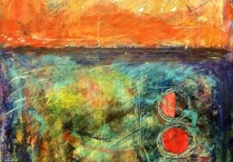 Abstract mixed media landscape by Theresa Wells Stifel