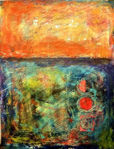 Abstract mixed media landscape by Theresa Wells Stifel