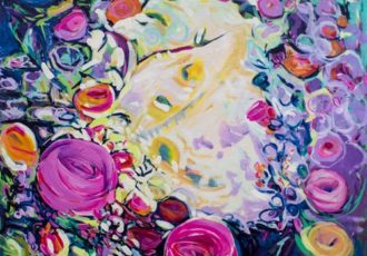 Abstract expressionist floral painting by Julie Davis Veach