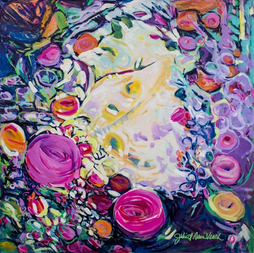 Abstract expressionist floral painting by Julie Davis Veach