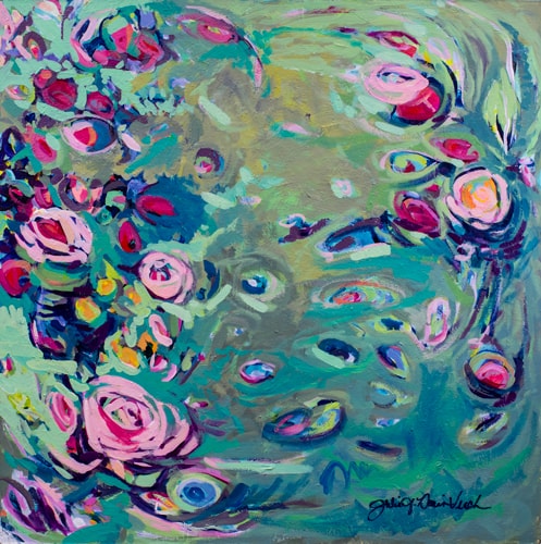 Abstract expressionist floral painting by Julie Davis Veach