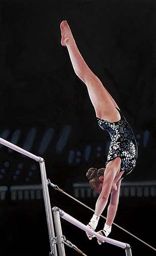 Painted portrait of a teenage girl named Jade on the uneven bars by Laara Cassells