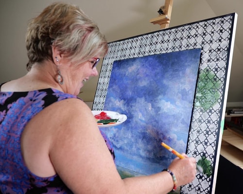 Artist Valerie Wiebe at work in her studio