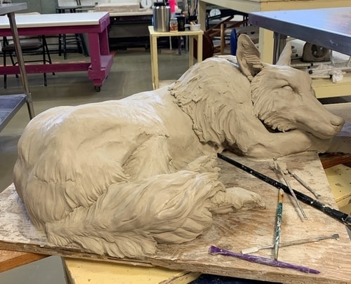 Stoneware WIP of a full size cayote by Deana Bada Maloney