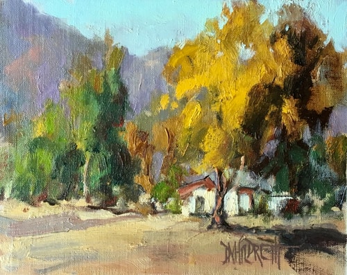 Impressionistic painting of an autumn landscape by Donald HIldreth