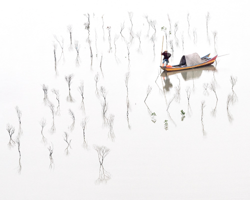 Digital photograph of a boat in the mangrove swamp by Hilda Champion