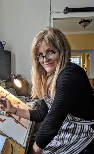 Artist Linnea Pergola at work in her studio