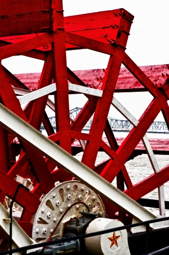 Black & white and color photograph of a paddle wheel in New Orleans by Dave Maes