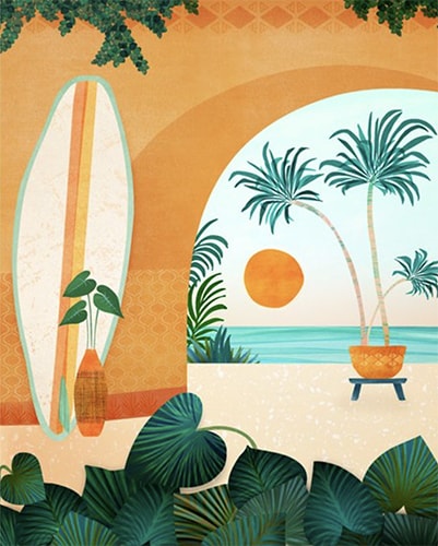 Digital image of a seaside surf retreat by Kristian Gallagher