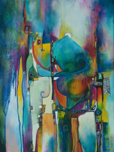 Abstract painting titled Totem by Laurie DeVault