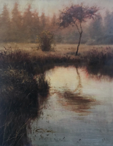 Oil landscape painting of marshlands by Michael Orwick