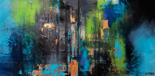 Two abstract mixed media paintings by Traci Meitzler