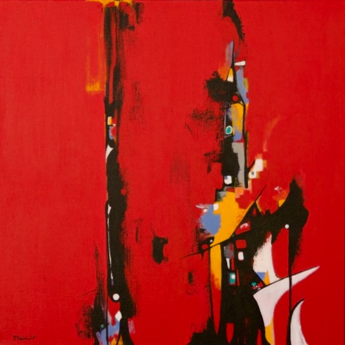Abstract painting titled Red Number 4 by Laurie DeVault