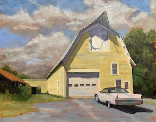 Oil painting of a barn shaped house in Hardwick by Debbie Mueller