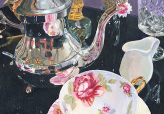 Still Life painting of a formal tea setting by Lynne Reichart