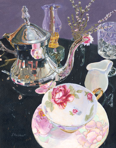 Still Life painting of a formal tea setting by Lynne Reichhart