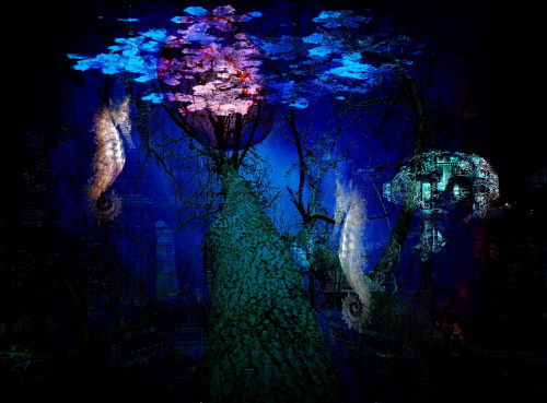 abstract digital image of trees and seahorses by Diana Whiley