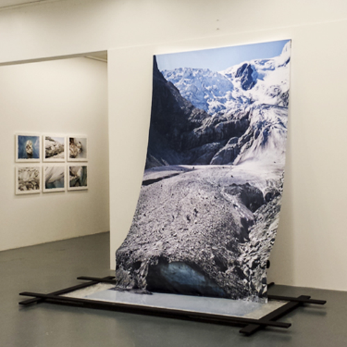 Art installation showing the retreat of a glacier